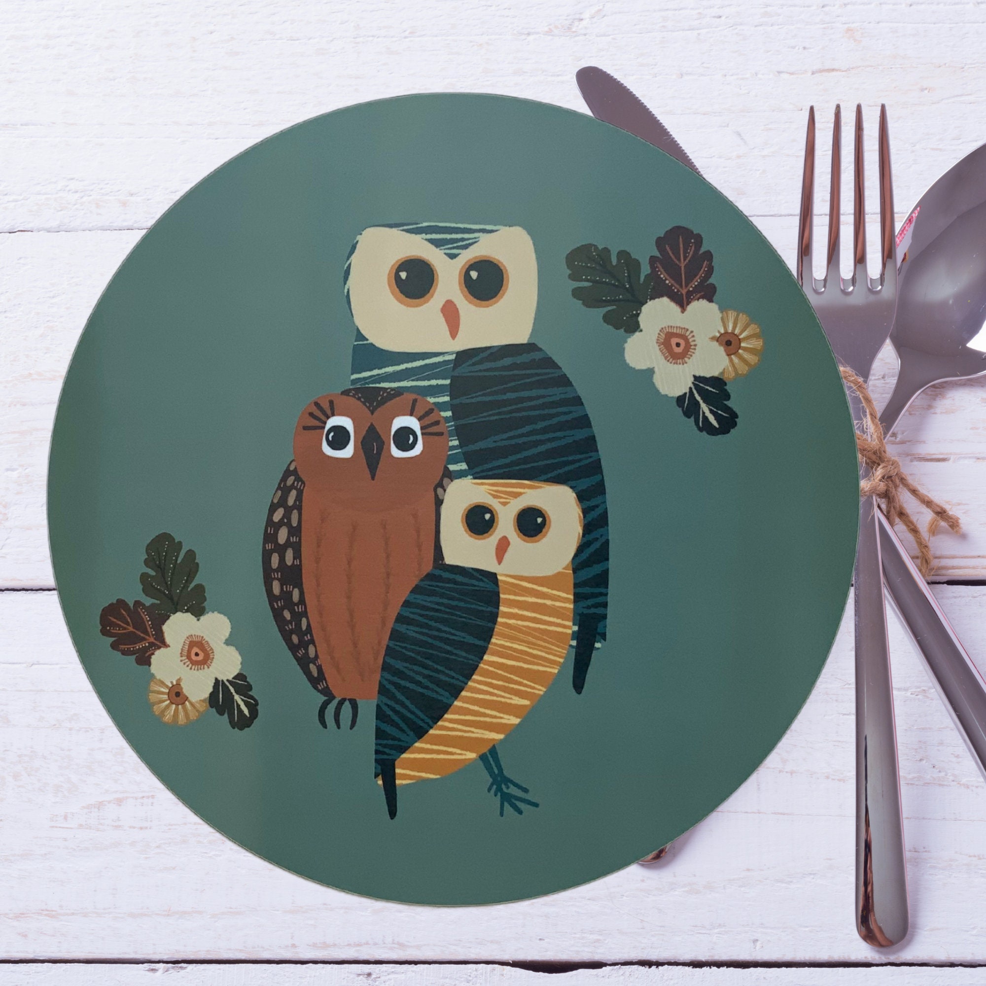 Grüne Eule Tischmatte Eule Geschenk Mitte Jahrhundert | Etsy