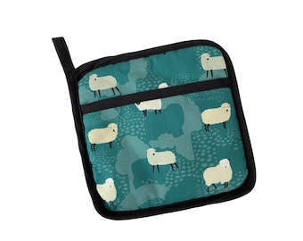 Teal Blue Sheep Pot Holder, Sheep Oven Pot holder, Sheep gift for her, Country Kitchen Sheep Pot Grab, Dartmoor sheep gift, Devon Gift