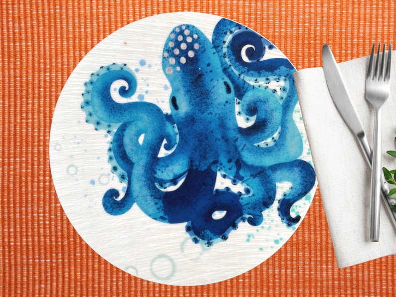 Coastal Table Mats, Beach Style Table Mats, Fish Place Settings, Round Seaside Table Mats, Cork