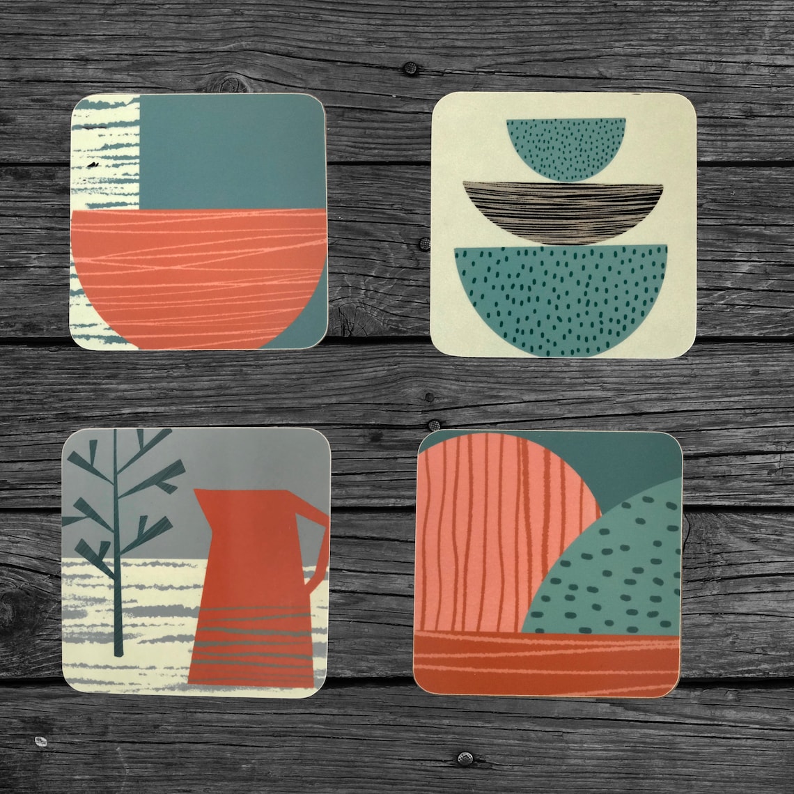 Modern Shapes Coaster Set of 4 Abstract Melamine Coaster Set Etsy UK