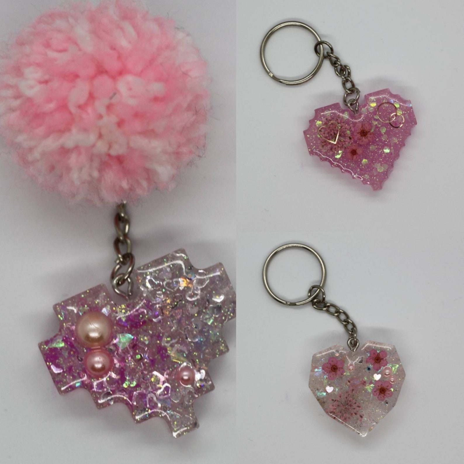 Floral Pastel Pink Glitter Keychain Hearts Etsy