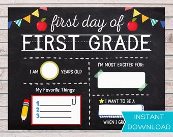 First Grade Sign, Classroom Sign, Chalkboard Sign, Printable First Day of School, NON-EDITABLE, Hand Write to Fill In, Digital Download