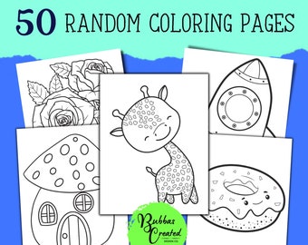 50 Coloring Sheets, Random Coloring Book, Adult Coloring Pages, Printable Coloring, Digital Coloring, Kids Coloring Book, Kids Coloring