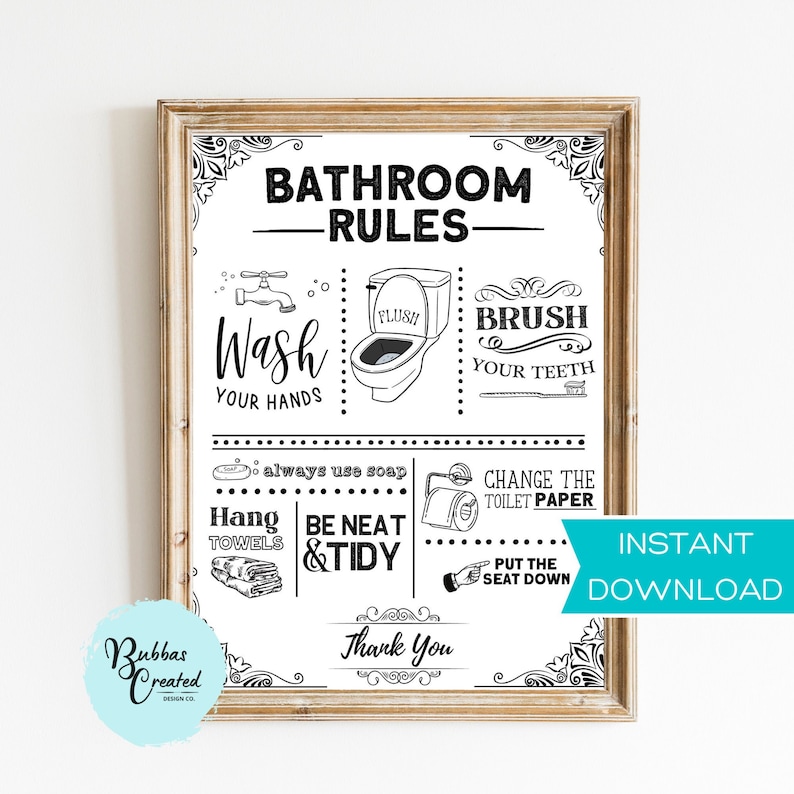 Toilet Rules Above Toilet Sign PRINTABLE Wall Art Vintage Etsy