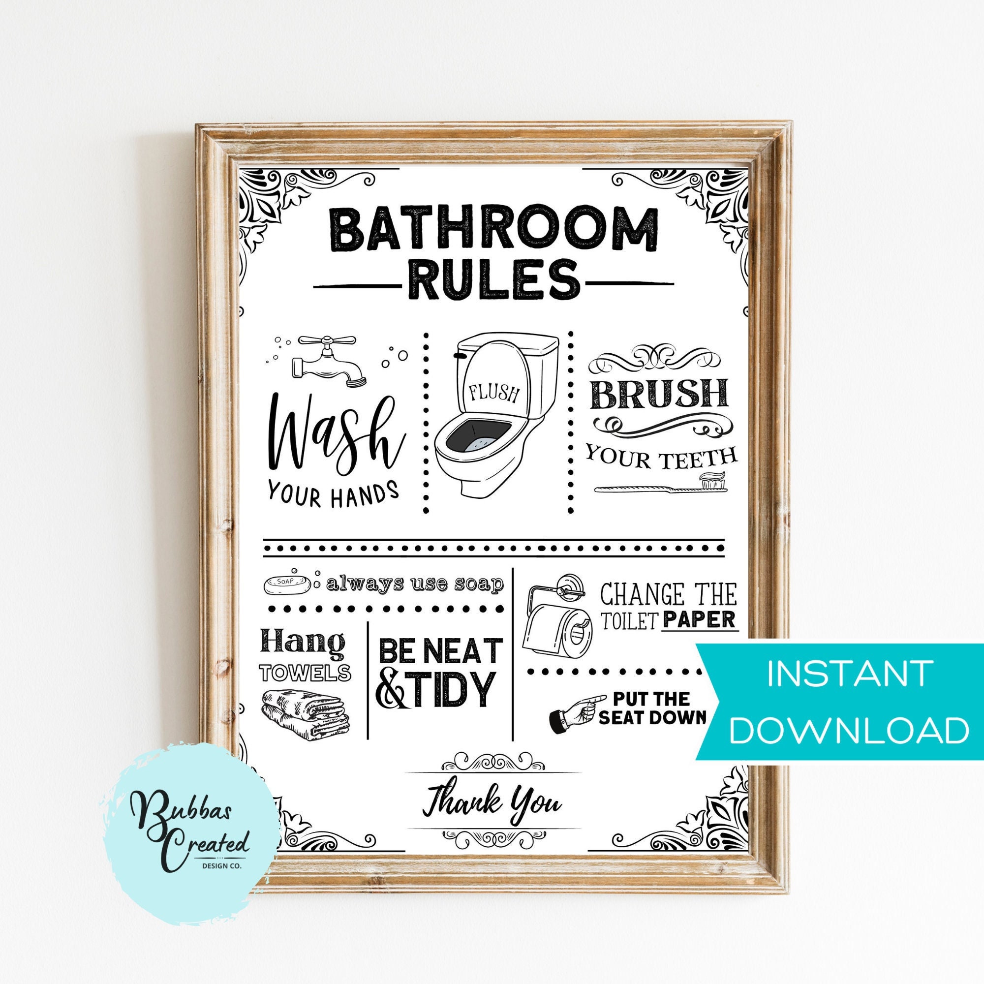 Toilet Rules Above Toilet Sign PRINTABLE Wall Art Vintage Etsy