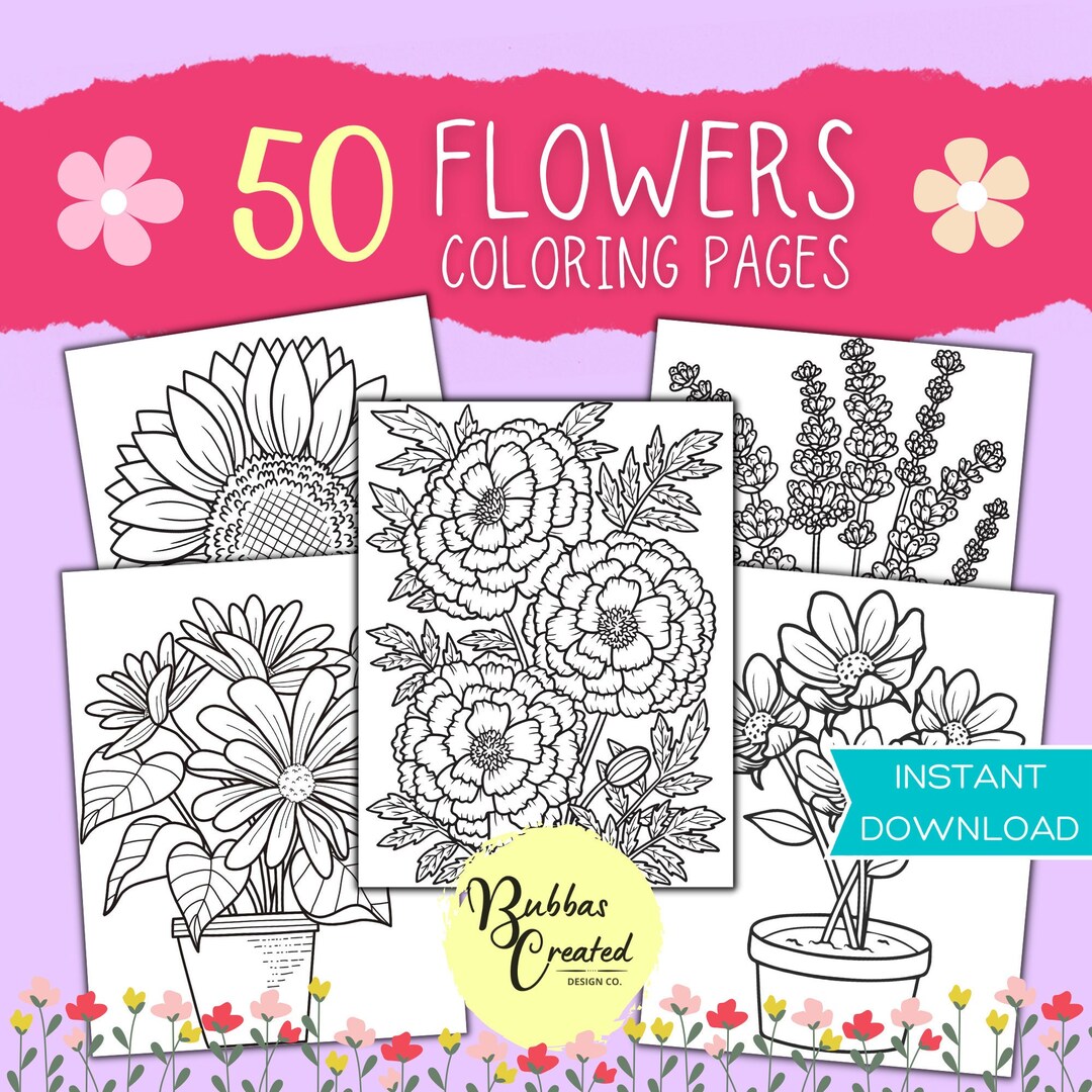 50 Flowers Coloring Pages, Coloring Pintable's , Kids Coloring Pages