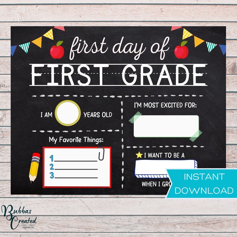 First Grade Sign, Classroom Sign, Chalkboard Sign, Printable First Day ...