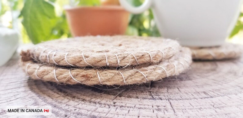 *Personalized gift wrapping available* 100/% Jute Rope Coasters set of 4