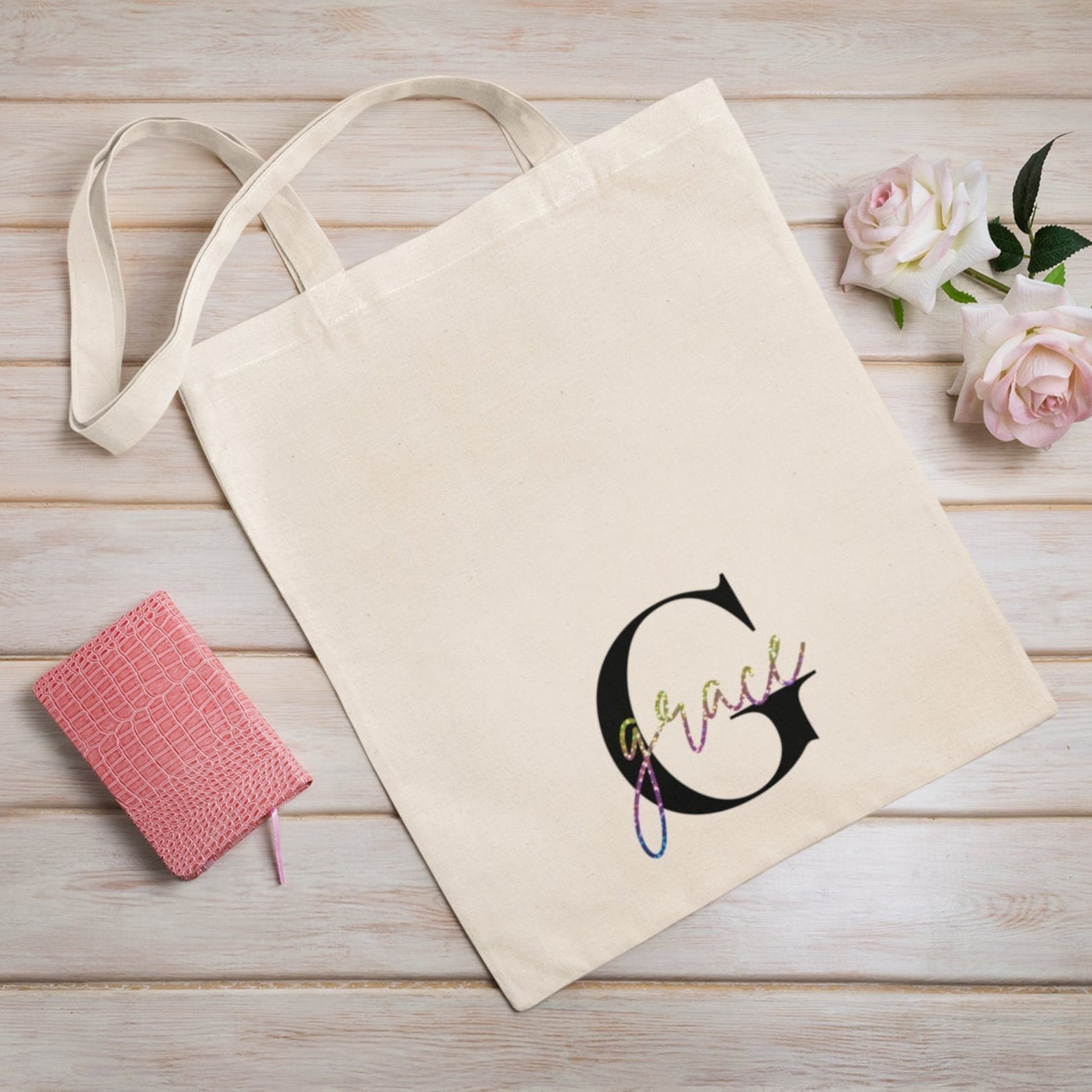 Personalised Name Tote Bag Monogram Tote Bag Initial Tote Etsy