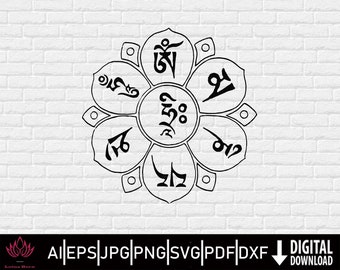 Tibetan Trantic Buddhism Om Mani Padme Hum,Paper-cut Art Pattern Vector Design,Tattoo,Stencil,Download File For Cricut,Print & Engrave