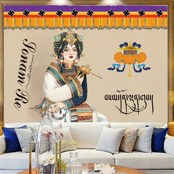 Tibetan Tapestry Wall Art tibetan Girl Portrait Painting flannel