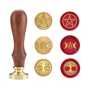 Wax Seal Stamp Set,Sealing Wax Stamps Copper Seals with Wooden Hilt,Vintage Retro Wiccan Seal Wax Stamp(Triple moon/Pentagram/Tree of life)