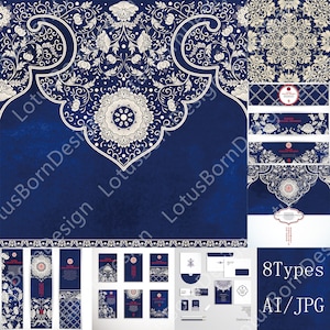 Classic Chinese Porcelain Pattern Texture Greeting Card Invitation Card Background Pattern,Vector Design For Cutting File,8 Sets AI Files