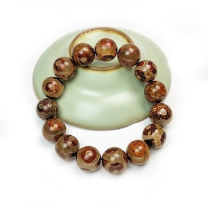 Handmade Tibetan 3 Eyes Dzi Beads Bracelet,Wrist Mala,0.55&quot;