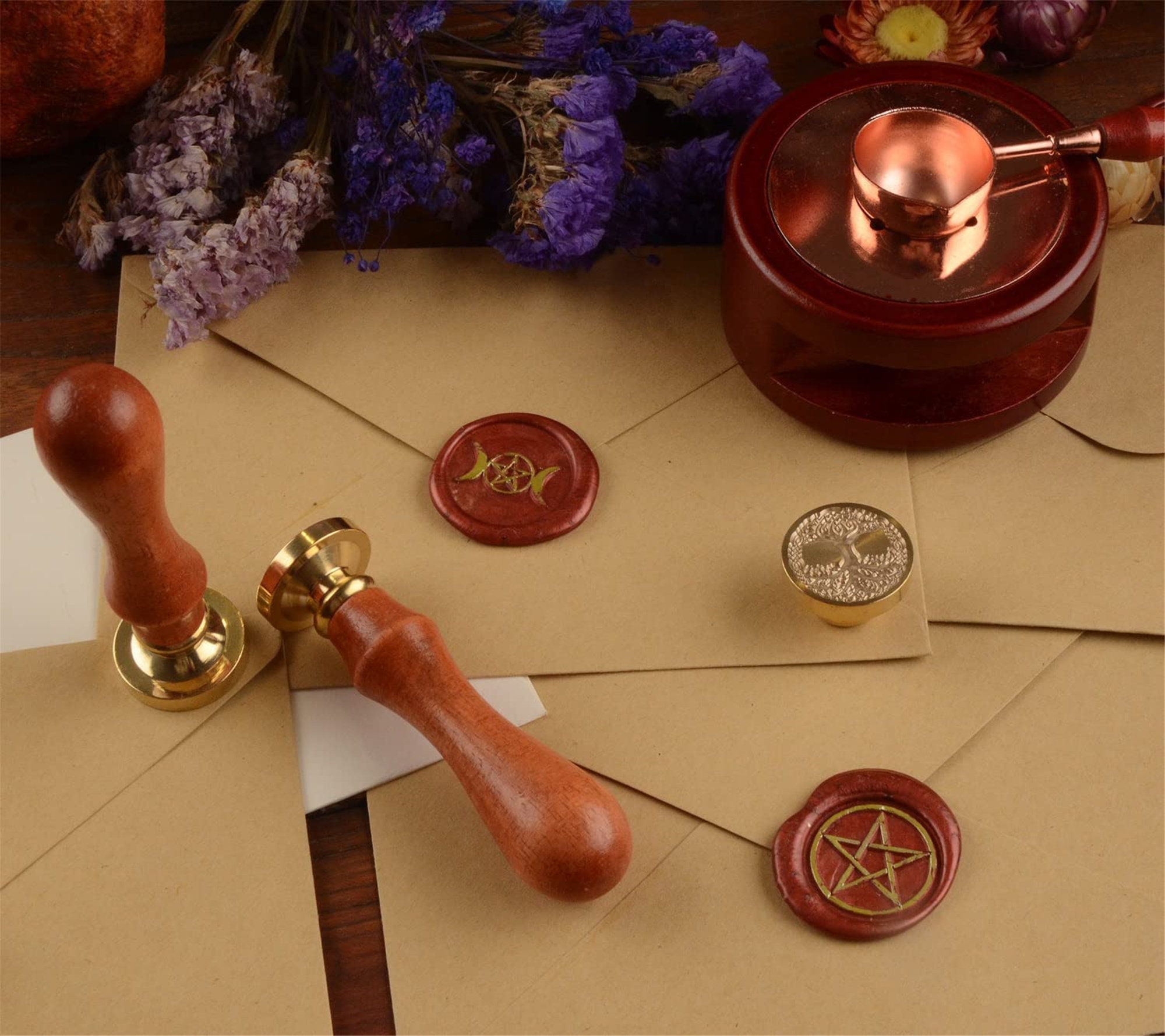 Tampon à Cacheter En Laiton Avec Fleur De Vie - Poignée En Bois, Parfait Pour Invitations, Lettres Et Cartes