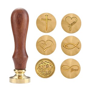 Selo de cera cristão de Jesus, peixe cruzado, Deus é maior que altos e baixos, coração e cruz, Jesus infinito, cruz de unha, 6 selos + 1 alça