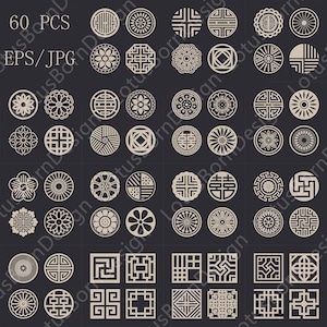 LotusbornDesign Ancient Chinese Traditional Pattern Window Grille Sticker Carved Decorative Background Vector Design(60 Types Eps/PNG Image)
