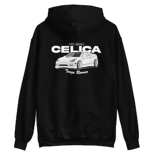 May include: Black hoodie with a white graphic of a white Toyota Celica with the text "VII GEN CELICA Touge Runner" on the back.