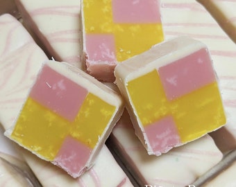 BATTENBERG CAKE FUDGE by Fudge Factory Marzipan Almond Pink Yellow