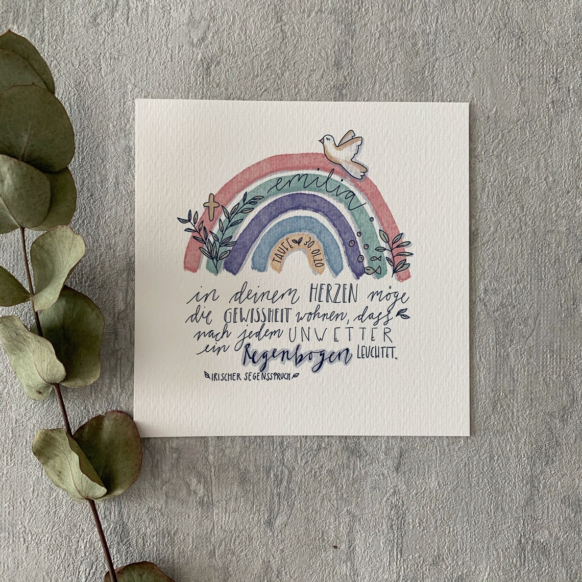 Fine Art Print Taufposter Regenbogen Taufspruch 20x20 cm Etsy.de