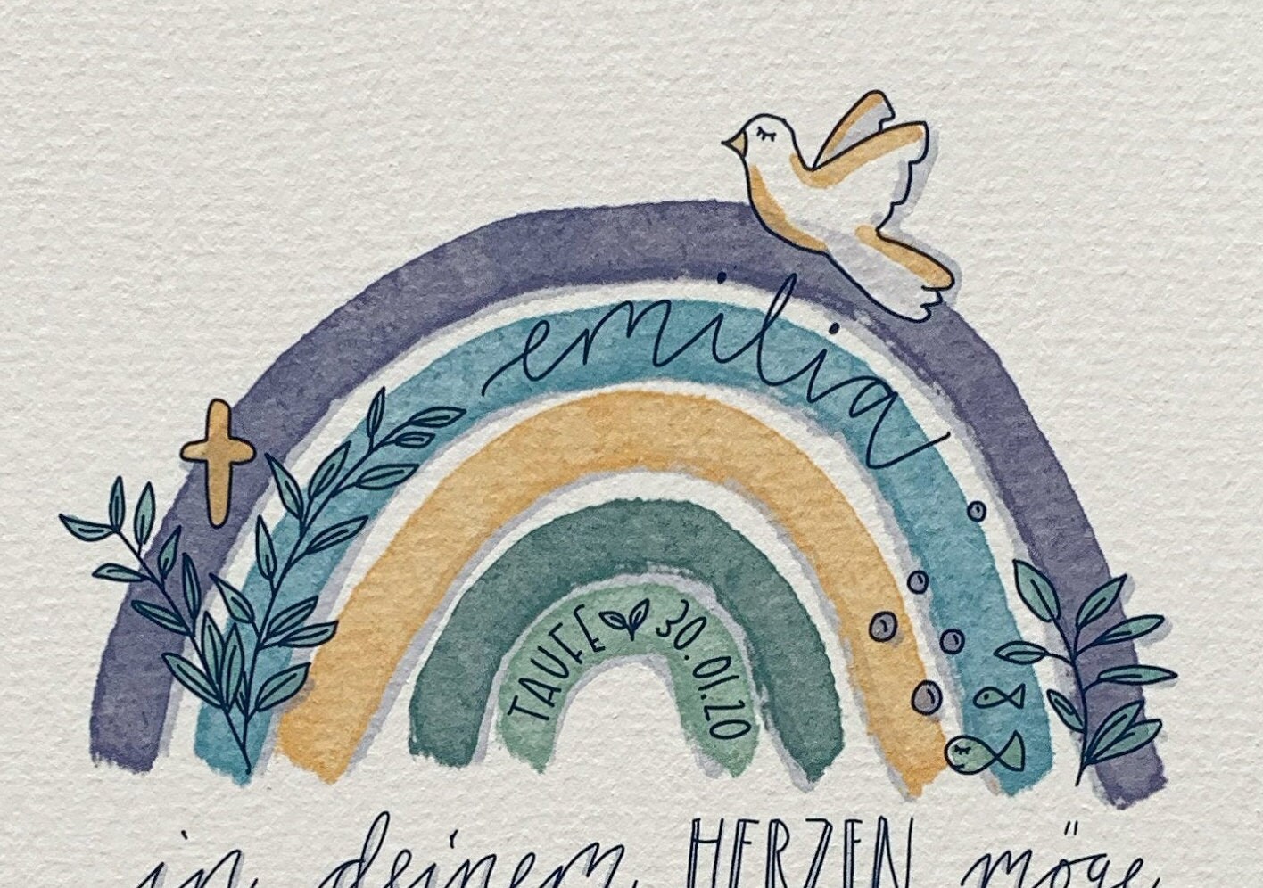Fine Art Print Taufposter Regenbogen Taufspruch 20x20 cm Etsy