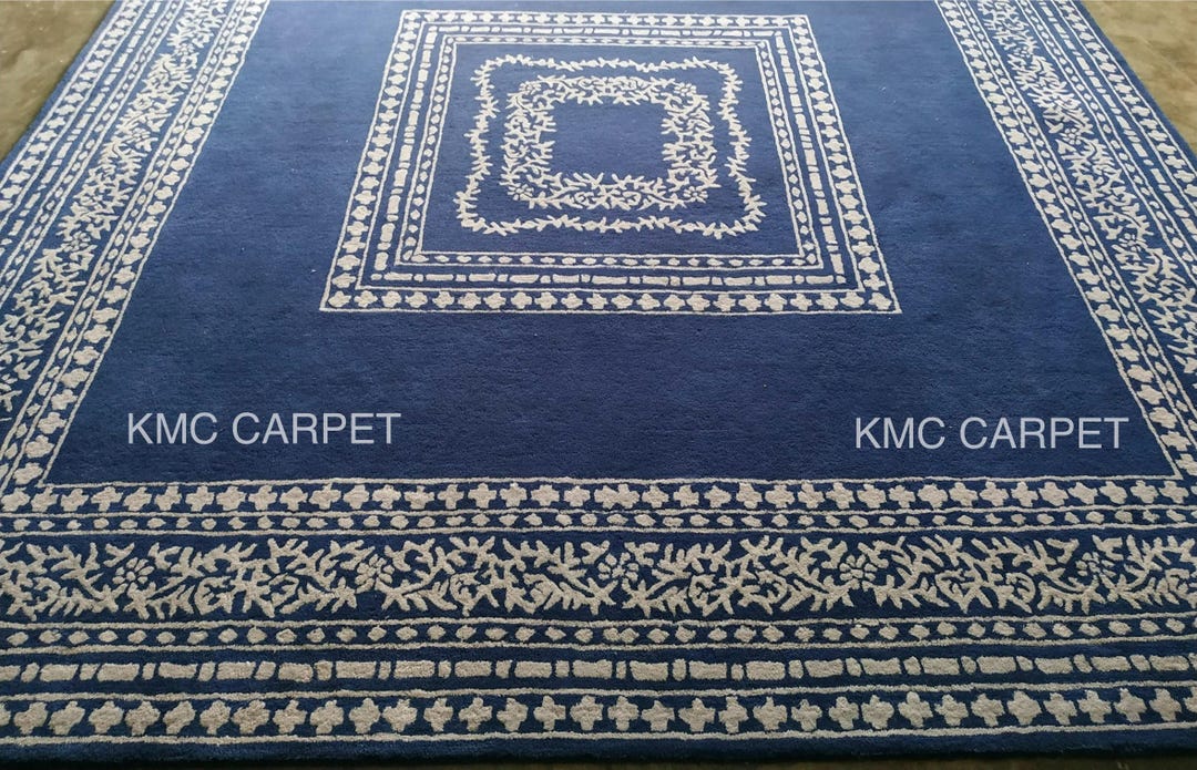 Hand-tufted New Zealand Wool Rug: Blue Beige Geometric Boho Area Rug - Etsy