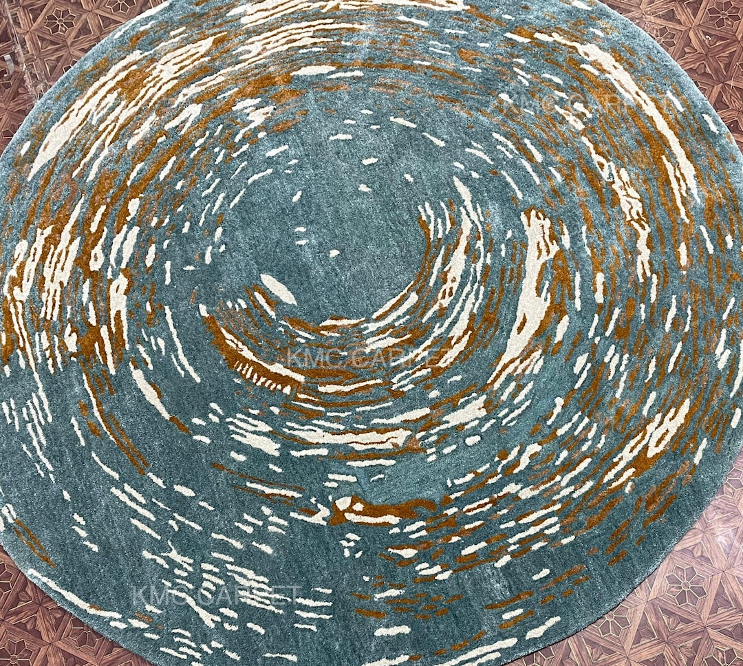 Cog Pattern Rug Abstract Tufted Round Wool Rug: Colorful Wavy Pattern Handmade From ...
