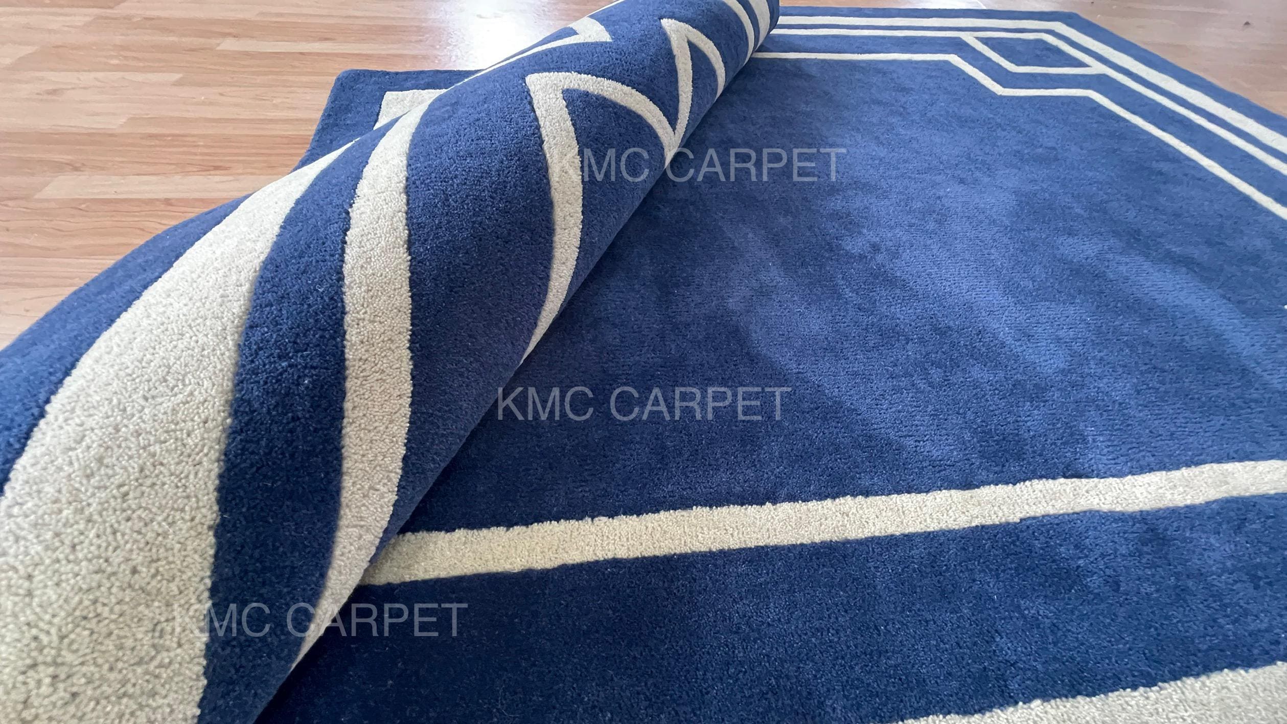 Navy Blue Geometric Rug, Hand Tufted Wool Area Rug, Modern Minimalist ...