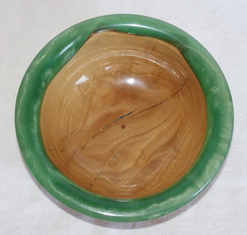 Greek Olive Wood emerald green color resin Decorative Bowl