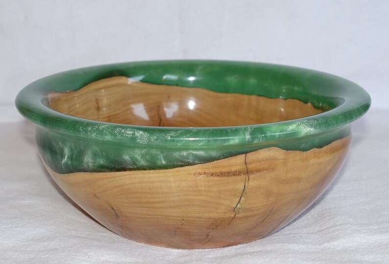 Greek Olive Wood emerald green color resin Decorative Bowl