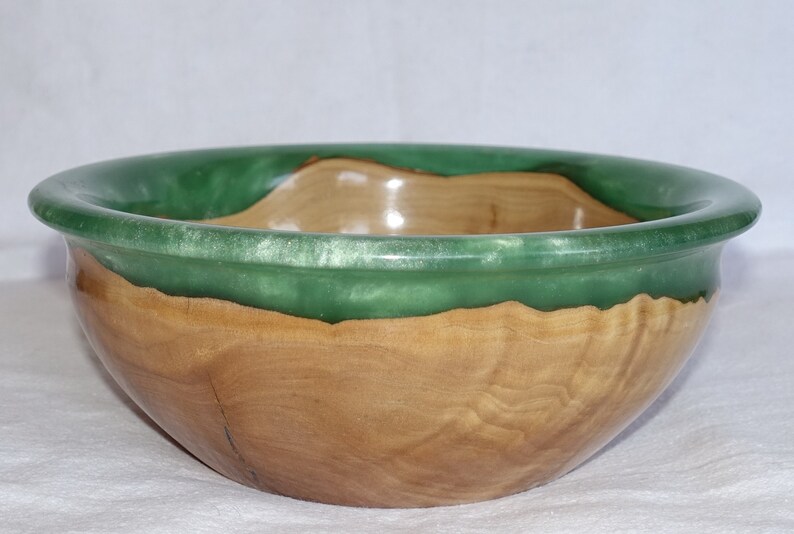 Greek Olive Wood emerald green color resin Decorative Bowl