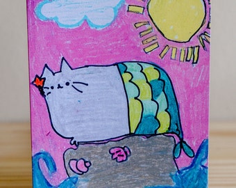 Pusheen Mermaid Kitty Card