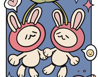 Space Bunny printable coloring book pages| handdrawn cute printable kawaii coloring pages for kids, teens, and adults!