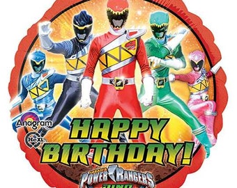 Globo de feliz cumpleaños de 18" de los Power Rangers de DINO CHARGE: suministros para fiestas, decoraciones, globos de mylar de aluminio