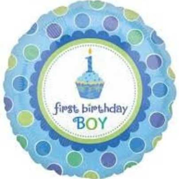 18" FIRST BIRTHDAY BOY Cupcake Balloon - Party Supplies Decorations Foil Mylar Balloon