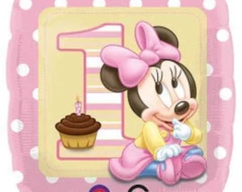 18" MINNIE 1ST BIRTHDAY girl balloon - party supplies decorations foil mylar balloon