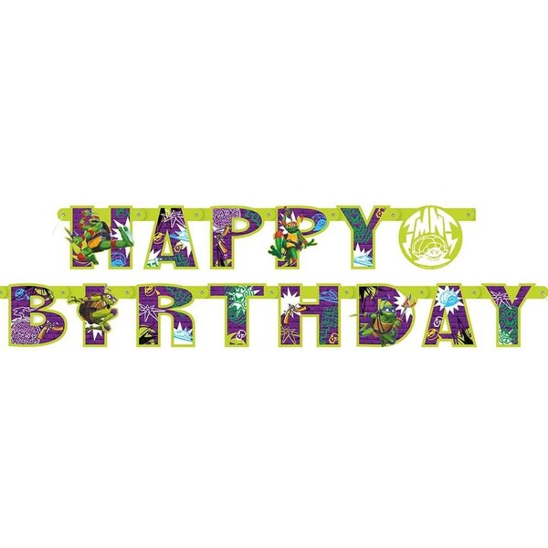 6.5 Foot Tmnt Mutant Mayhem Happy Birthday Jointed Banner - Party Supplies Decorations