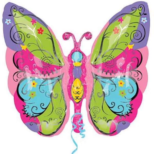 25" WHIMSICAL GARDEN BUTTERFLY Balloon - Large Shape Foil Mylar Balloon - Party Supplies Decorations Foil Mylar Balloon