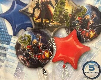 Kit de ramo de globos de Los Vengadores: suministros para fiestas, decoraciones, globos de mylar de aluminio, 5 piezas