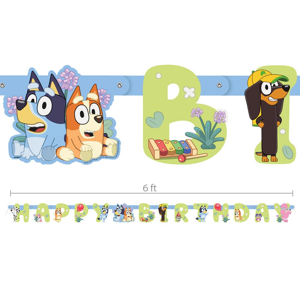 6 Foot Bluey Jointed Happy Birthday Banner - Party Supplies Decorations