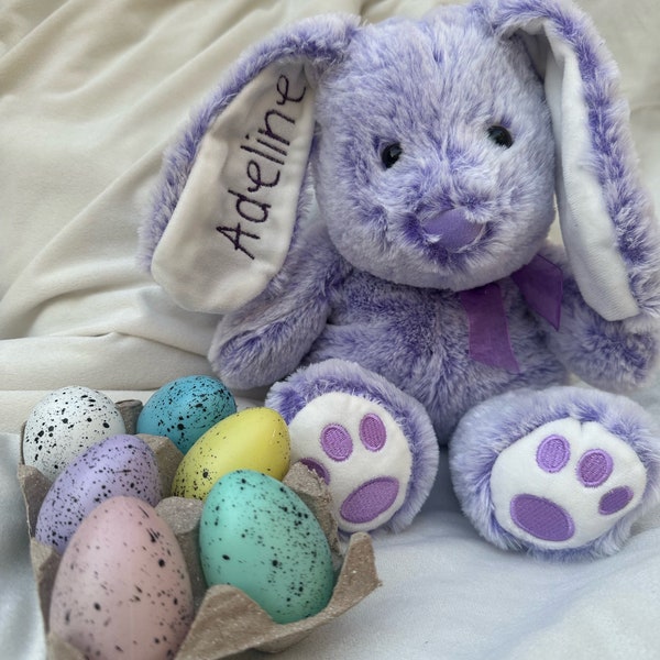Personalized Easter bunny plush, embroidered bunny plush, Easter basket filler, Easter gift for kids and grandkids, Easter bunnies