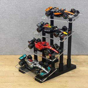 1:43 Modell, 4-Tier, abgewinkelter Desktop Ständer - Passende Formel 1, Indy, V8 Supersportwagen, Touring Cars, LMP, Hypercar, Modelle