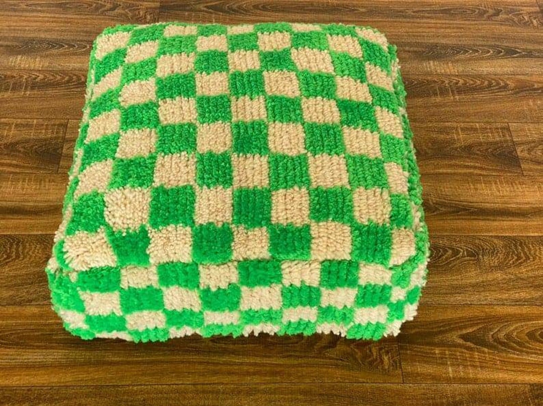 Green Pouf Pouf à Pouf Checkered Pouf Marocain Pouf Etsy