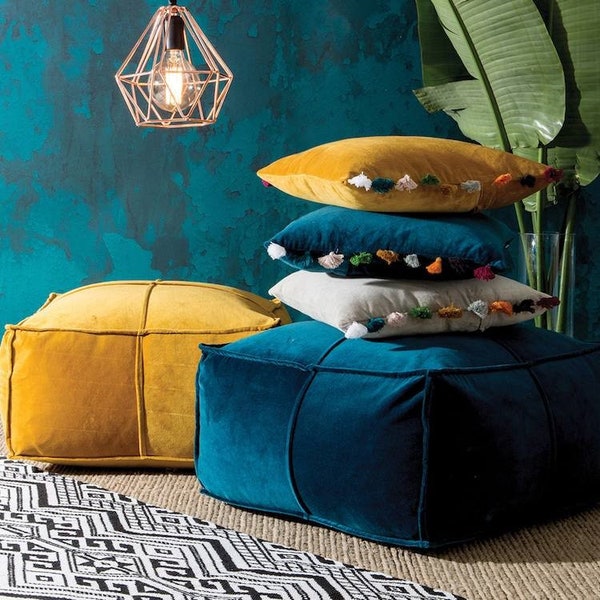 Erstaunlicher osmanischer Pouf, Wohnzimmer-Pouf, Samt-Pouf, Fußhocker-Ottomane, marokkanischer Pouf, quadratischer Ottoman, osmanisches Dekor, Schlafzimmer-Pouf