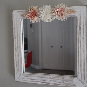 White Mirror with Coquina Shell Flowers