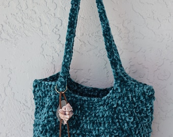 Teal Crochet Tote Bag