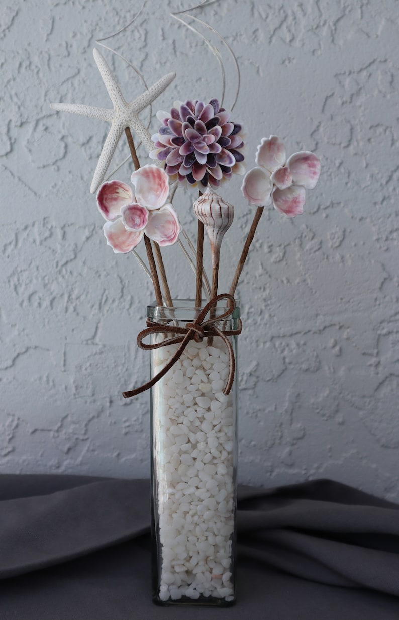 Seashell Beach Flower Arrangements Clear Tall Vase