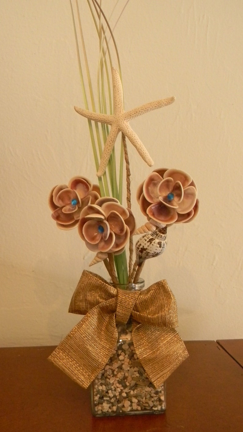 Seashell Beach Flower Arrangements Gold Bow