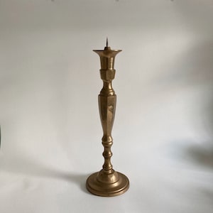 Tall Solid Brass Pricket Candlestick – Made in Hong Kong – 19&quot; Inches Tall - 20th Century – Spike Candleholder – Patinated Brass Candlestick