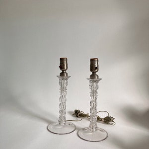 Vintage Clear Glass Table Lamps – Set of 2 - Molded Geometric Pattern Glass Stem Lamps – Vintage Lighting – 20th Century - 12.5" Inches Tall
